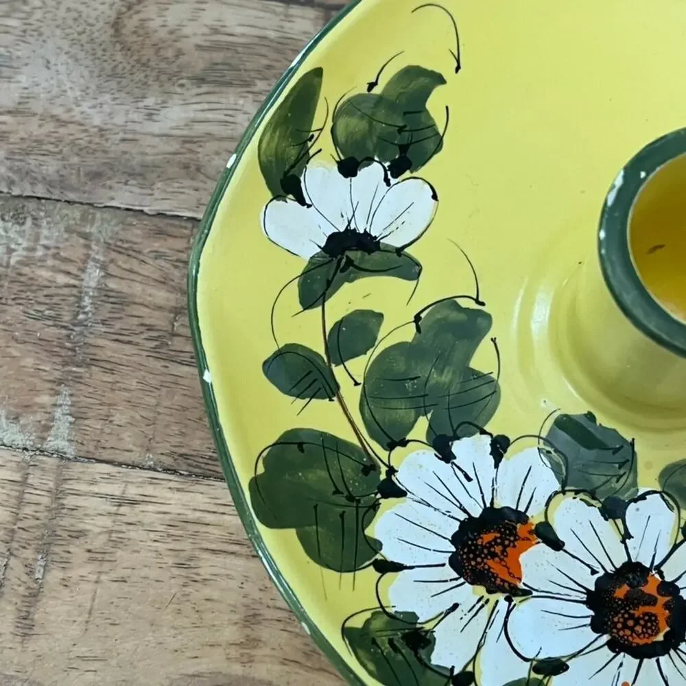 Vintage 1922 Italian Daisy Yellow Candle Holder 6